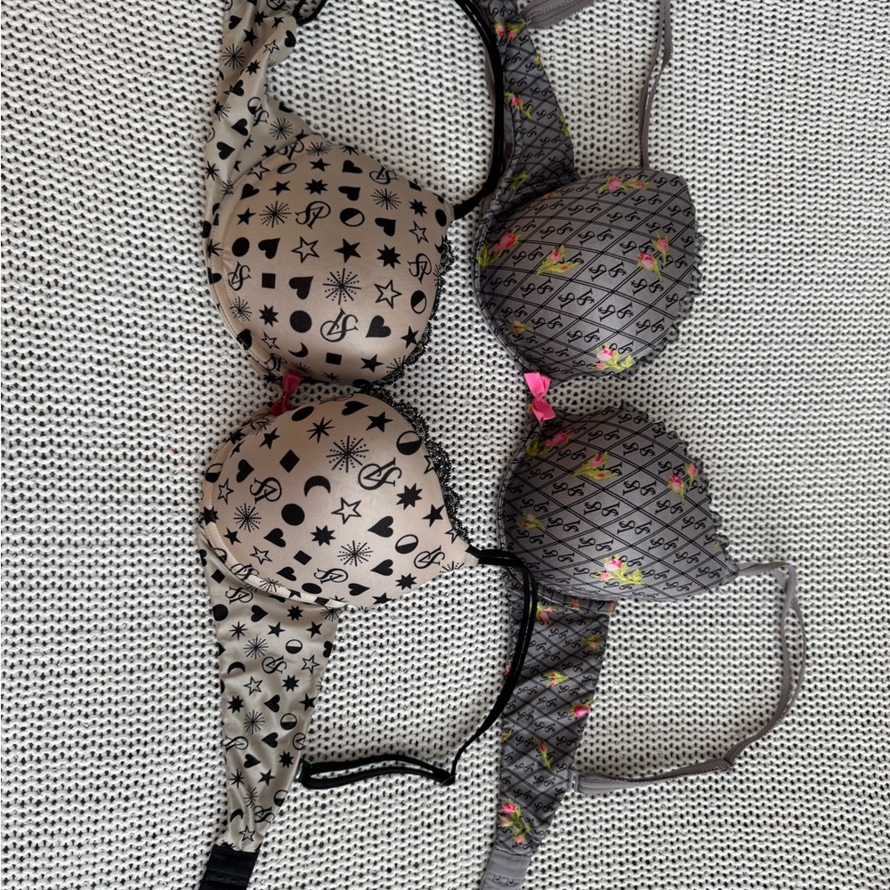 Victoria's Secret Black and Gray Bras with Elegant Patterns